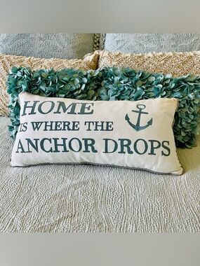 Nautical Anchor Decorative Throw Pillow - Teal and Cream